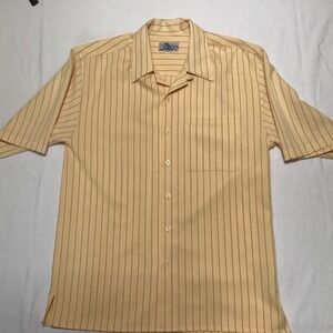 Smokey Joes Mens Large L Yellow Striped Short Sleeve Button Up Shirt Casual